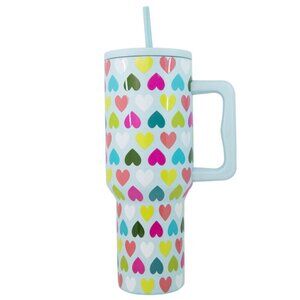Pretty Colorful Hearts Giant 40oz No Leak No Spill Water Tumbler with Straw